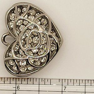 Scarf or Necklace Jewelry, with Clear Crystals and Silver Coloring, LtWt, Heart